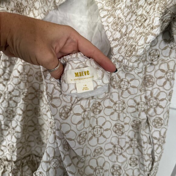 Maeve By Anthropologie Smocked Tunic Mini Dress In Cream & White Sz 1X - Picture 6 of 11